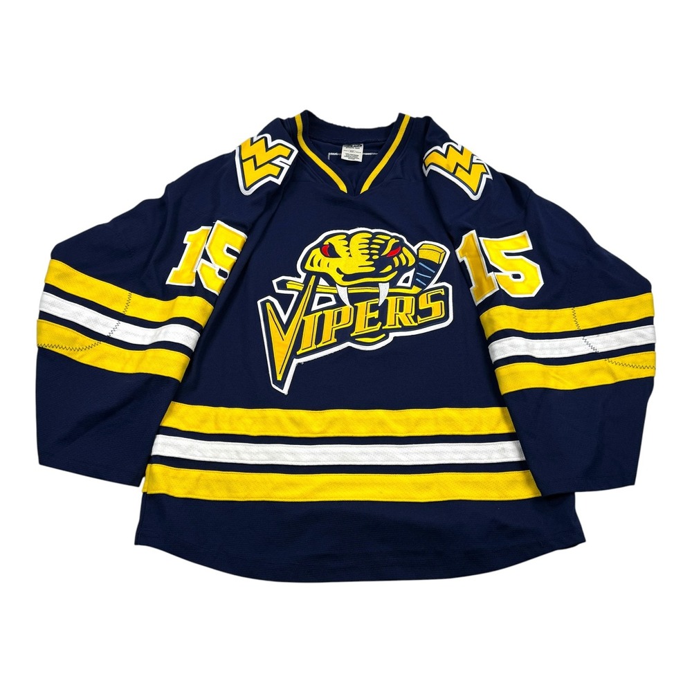 West Virginia Vipers Jersey Mens Small Blue Yellow Hockey Shirt Athletic Knit 15